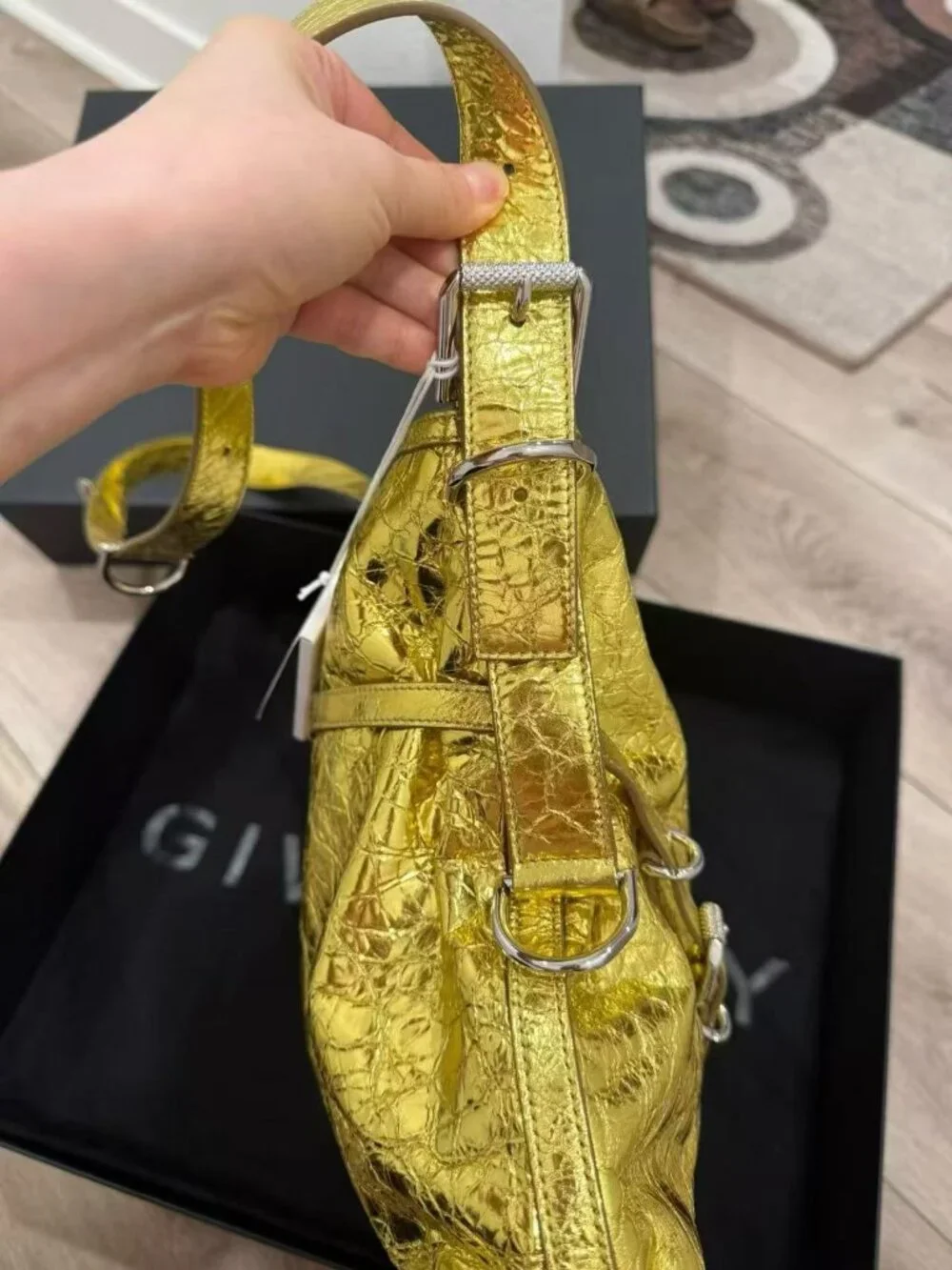 Brand New Authentic Givenchy Medium Voyou Bag Shiny Gold Lambskin
